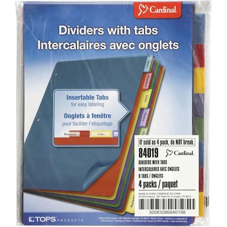 Cardinal Divider, Index, Poly, 8Tb, Ast 4PK CRD84019